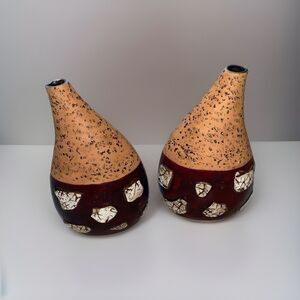 Matching Vases 6 Inches Tall, 4” Wide, 2.25" Diameter Brown Tan Beige Native Art